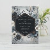 Slate Blue Bloom Wedding Einladung (Stehend Vorderseite)