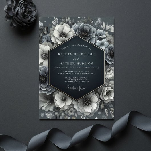 Slate Blue Bloom Wedding Einladung