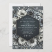 Slate Blue Bloom Wedding Einladung (Vorderseite)