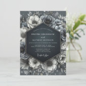 Slate Blue Bloom Wedding Einladung (Stehend Vorderseite)