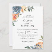 Slate Blue Botanical Wedding Einladung (Vorderseite)