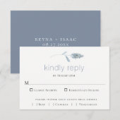 Slate Blue Botanical Wedding RSVP Card Karte (Vorne/Hinten)