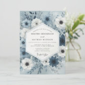 Slate Blue Botanical Whimsy Wedding Einladung (Stehend Vorderseite)