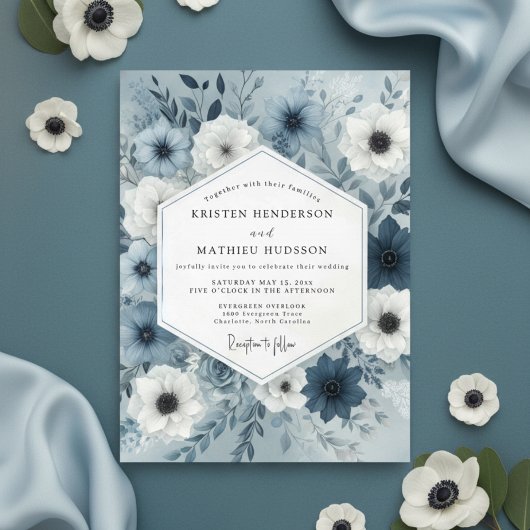 Slate Blue Botanical Whimsy Wedding Einladung