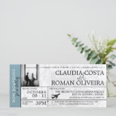 Slate Blue Brazil Wedding Boarding Pass Einladung (Stehend Vorderseite)