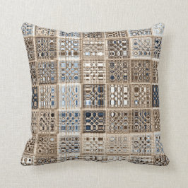 Slate Blue Brown Sari Mosaik Muster Art Kissen