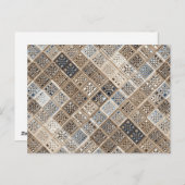 Slate Blue Brown Sari Mosaik Muster Art Postkarte (Vorne/Hinten)