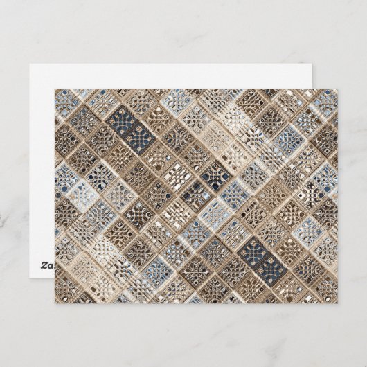 Slate Blue Brown Sari Mosaik Muster Art Postkarte (Vorne/Hinten)