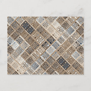 Slate Blue Brown Sari Mosaik Muster Art Postkarte