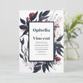 Slate Blue Burgundy Blushing Bride Floral Wedding Einladung (Stehend Vorderseite)