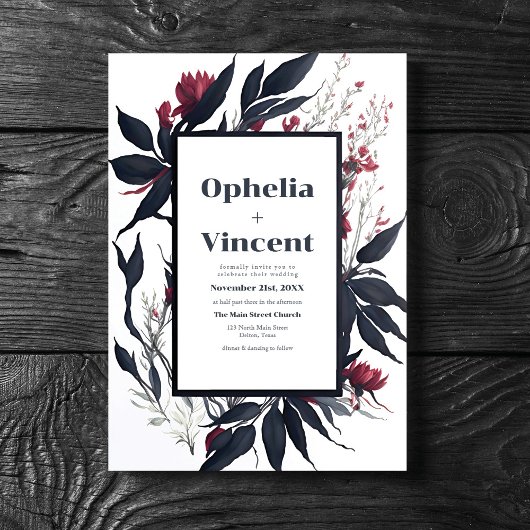 Slate Blue Burgundy Blushing Bride Floral Wedding Einladung