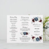 Slate Blue Burgundy Boho Wedding Tri-Fold Programm (Stehend Vorderseite)