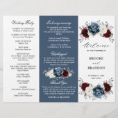 Slate Blue Burgundy Boho Wedding Tri-Fold Programm (Vorderseite)