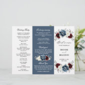 Slate Blue Burgundy Boho Wedding Tri-Fold Programm (Stehend Vorderseite)