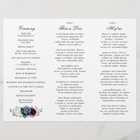 Slate Blue Burgundy Boho Wedding Tri-Fold Programm (Rückseite)
