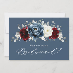 Slate Blue Burgundy Ivory Bridesmaier Vorschlag Einladung