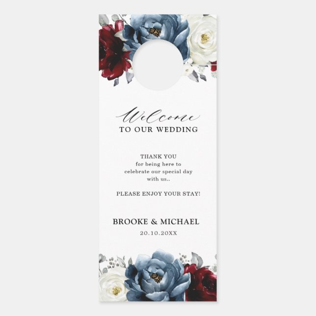 Slate Blue Burgundy Weiße Elfenbein stören nicht Türanhänger (Rückseite)