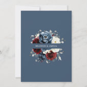 Slate Blue Burgundy Weiße Elfenbeinblume Wir tun n Einladung (Rückseite)