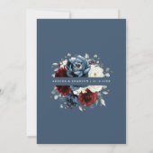 Slate Blue Burgundy Weiße Elfenbeinblumenhochzeit Einladung (Rückseite)