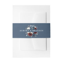 Slate Blue Burgundy Weiße Elfenbeinblumenhochzeit  Einladungsbanderole