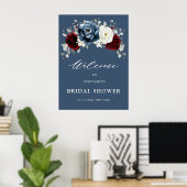 Slate Blue Burgundy White Brautparty - Willkommen Poster (Heimbüro)