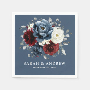 Slate Blue Burgundy White Elvory Floral Wedding Na Serviette