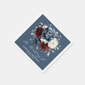 Slate Blue Burgundy White Elvory Floral Wedding Na Serviette (Ecke)