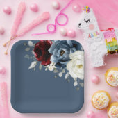 Slate Blue Burgundy White Elvory Floral Wedding Pa Pappteller (Party)
