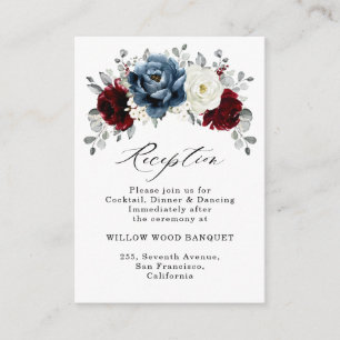 Slate Blue Burgundy White Elvory Hochzeitsempfang Begleitkarte