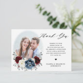 Slate Blue Burgundy White Ivory Bluoral Wedding Dankeskarte (Stehend Vorderseite)
