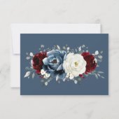 Slate Blue Burgundy White Ivory Bluoral Wedding Dankeskarte (Rückseite)