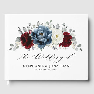 Slate Blue Burgundy White Ivory Bluoral Wedding Gästebuch