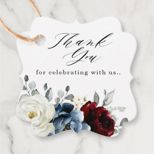 Slate Blue Burgundy White Ivory Bluoral Wedding Geschenkanhänger