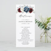 Slate Blue Burgundy White Ivory Bluoral Wedding Programm (Stehend Vorderseite)