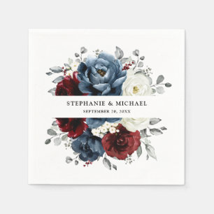 Slate Blue Burgundy White Ivory Bluoral Wedding Serviette