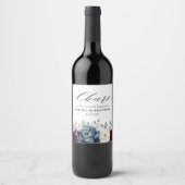 Slate Blue Burgundy White Ivory Bluoral Wedding Weinetikett (Vorderseite)