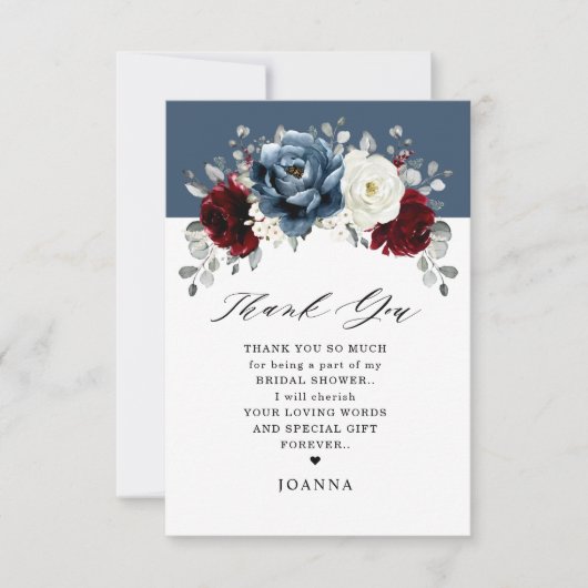 Slate Blue Burgundy White Ivory Boho Brautparty Dankeskarte (Vorderseite)