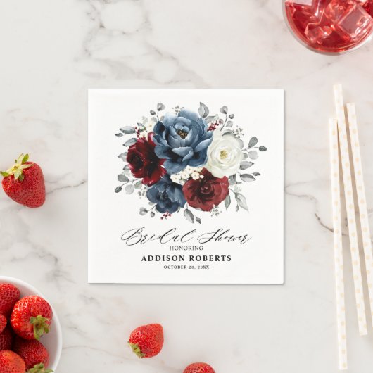 Slate Blue Burgundy White Ivory Boho Brautparty Serviette (Beispiel)