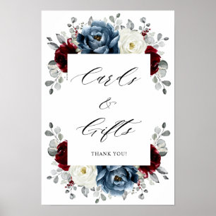 Slate Blue Burgundy White Ivory Boho Karten & Gesc Poster
