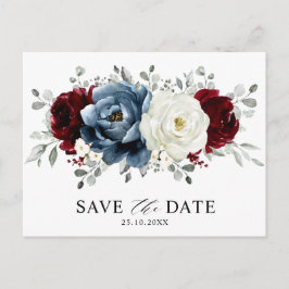 Slate Blue Burgundy White Ivory Boho Save the Date Postkarte