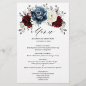Slate Blue Burgundy White Ivory Boho Wedding Menu (Vorderseite)