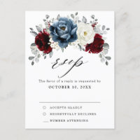 Slate Blue Burgundy White Ivory Boho Wedding RSVP