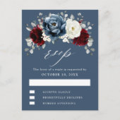 Slate Blue Burgundy White Ivory Boho Wedding RSVP Postkarte (Vorderseite)
