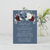 Slate Blue Burgundy White Ivory Floral Wedding En Begleitkarte (Stehend Vorderseite)