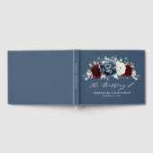 Slate Blue Burgundy White Ivory Floral Wedding Gu Gästebuch (Voll)