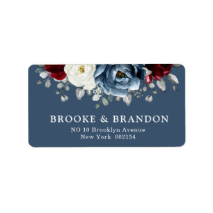 Slate Blue Burgundy White Ivory Floral Wedding La Adressaufkleber