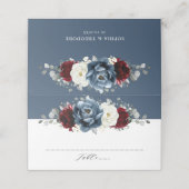 Slate Blue Burgundy White Ivory Floral Wedding Pl Platzkarte (Außenseite Aufgefaltet)
