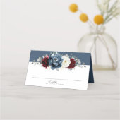 Slate Blue Burgundy White Ivory Floral Wedding Pl Platzkarte (Vorderseite)