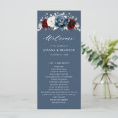 Slate Blue Burgundy White Ivory Floral Wedding Pr Programm (Stehend Vorderseite)