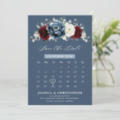 Slate Blue Burgundy White Ivory Floral Wedding Sa Save The Date (Stehend Vorderseite)